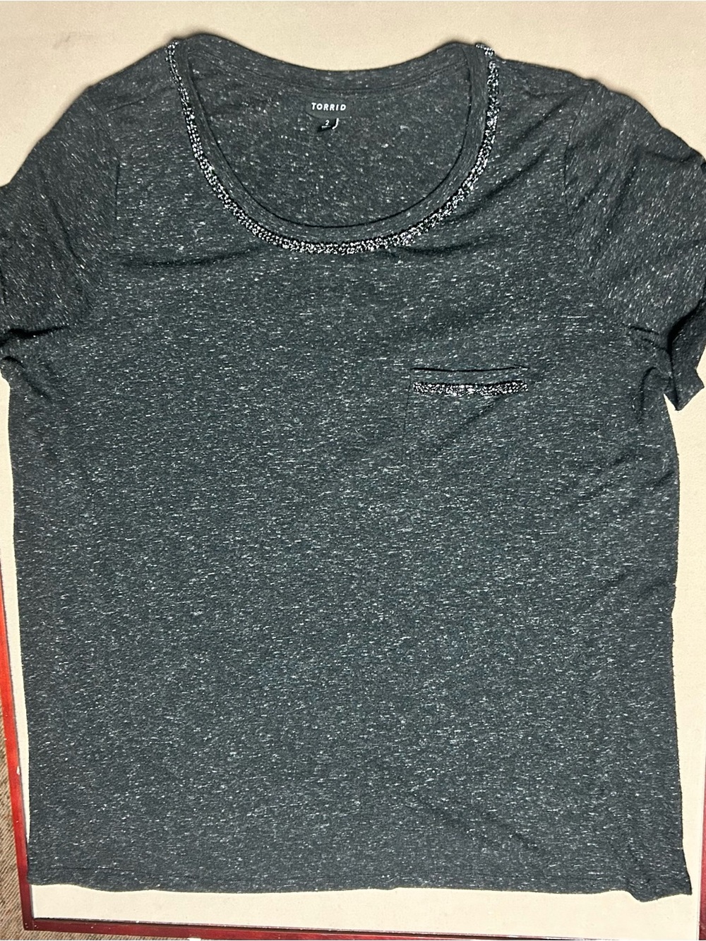 torrid Charcoal Heather Scoop Neck Tee with Beaded Trim